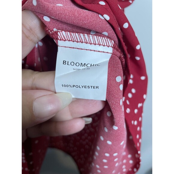 Bloomchic Shirt Womens Plus 22 Red White Polka Dot V Neck Ruffle Sleeve Chiffon - Picture 4 of 8